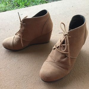 Brown Wedge Lace Up Booties